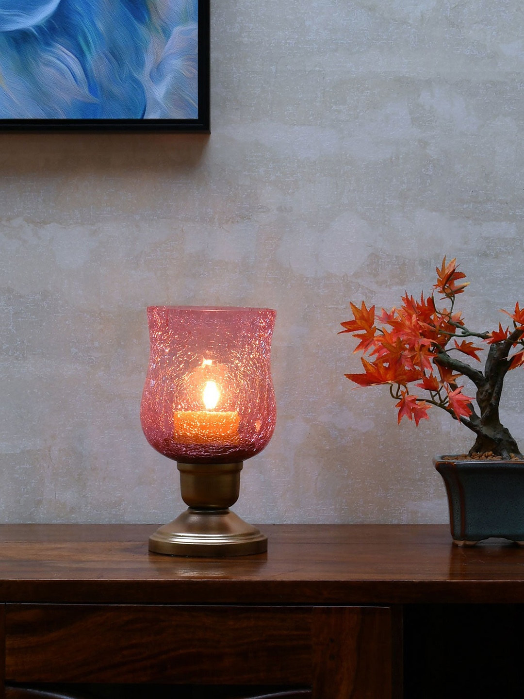

Athome by Nilkamal Pink & Gold-Toned Solid Glass Hurricane Radiance Candle Holders