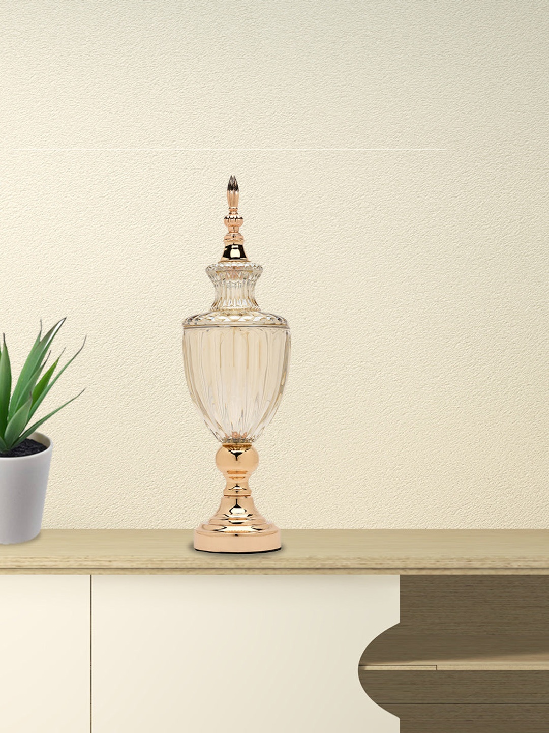 

Athome by Nilkamal Gold-Toned Glass Urn With Cover