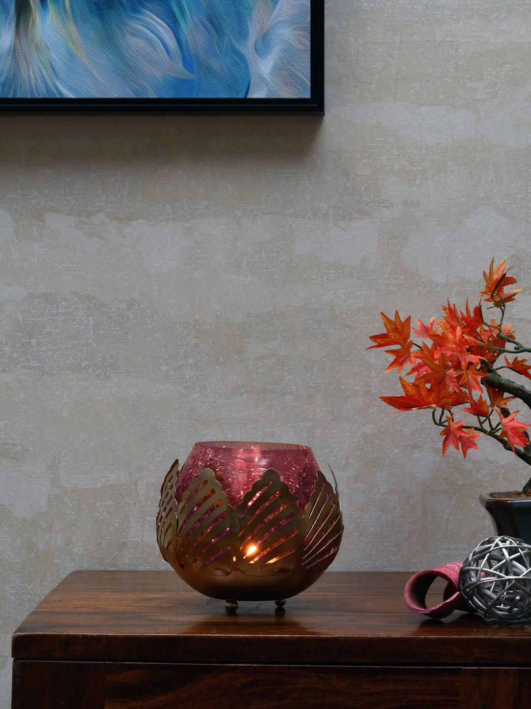 

Athome by Nilkamal Gold-Toned & Pink Lotus Cutwork Votive Candle Holders