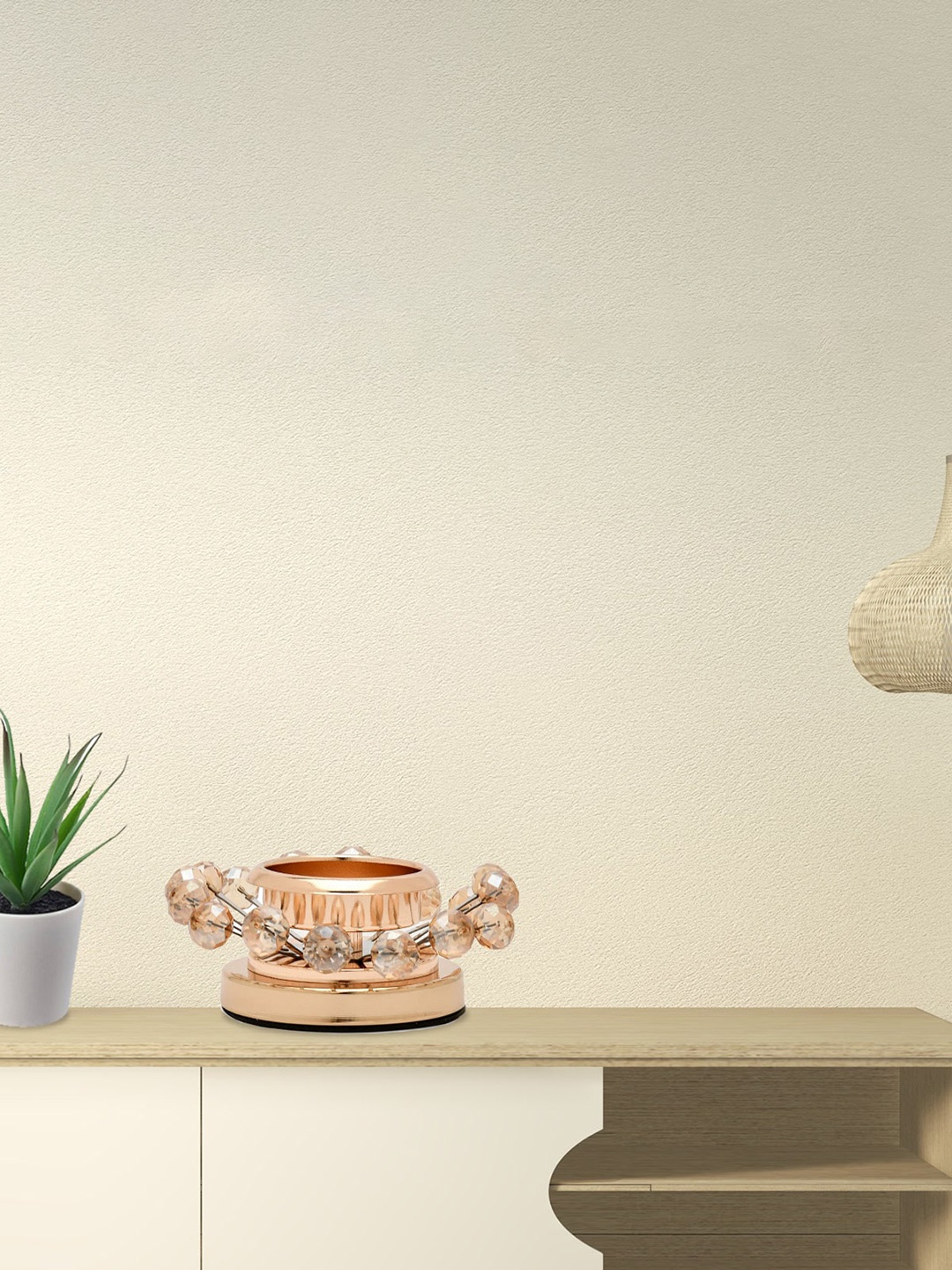 

Athome by Nilkamal Gold-Toned Diamond Studs Candle Holder