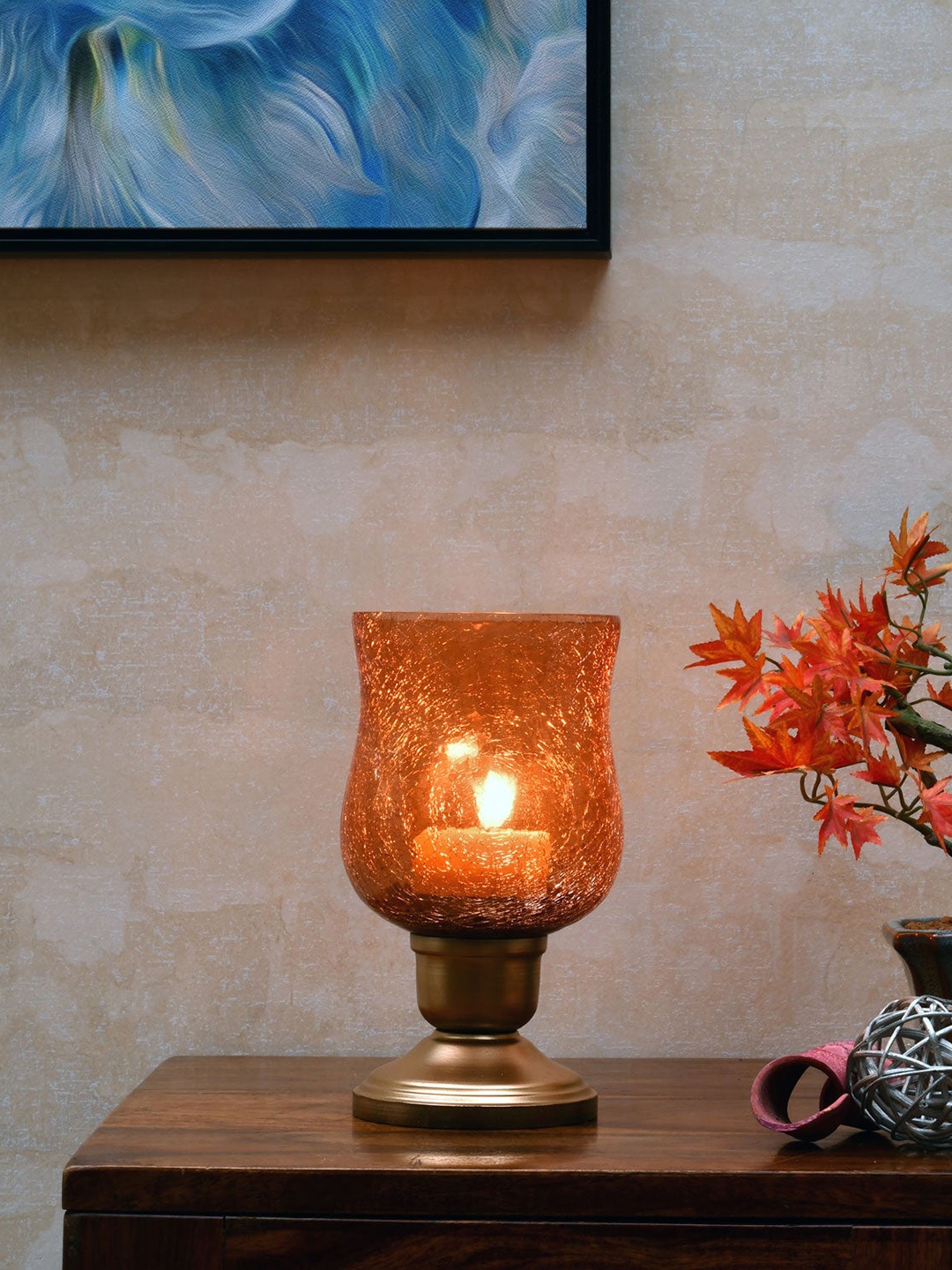 

Athome by Nilkamal Gold-Toned & Rust Glass Candle Holders