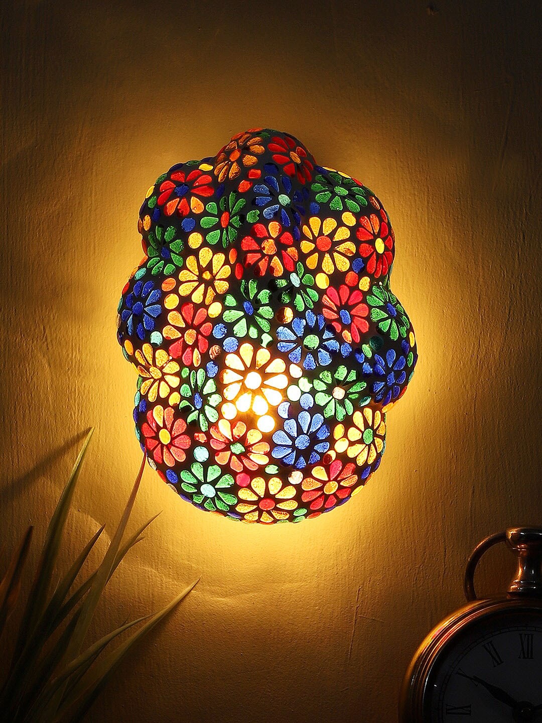 

Devansh Multicolored Glass Mosaic Ganesha Wall Mounted Lamp, Multi