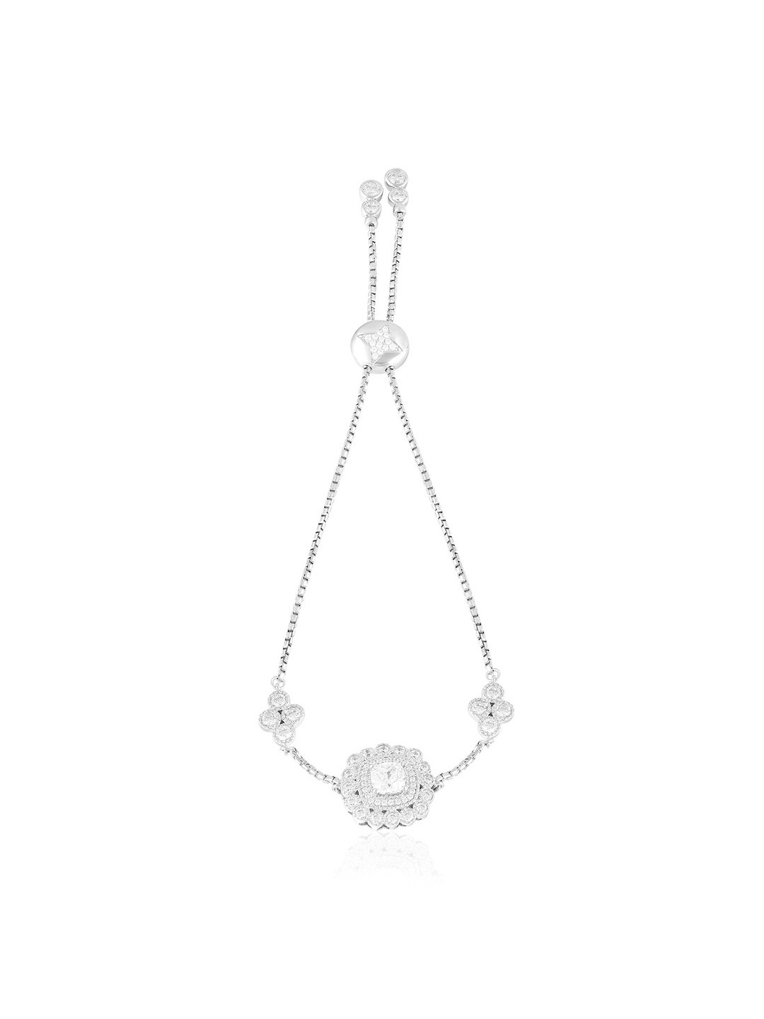 

ZILVER Women White Sterling Silver Cubic Zirconia Handcrafted Silver-Plated Wraparound Bracelet