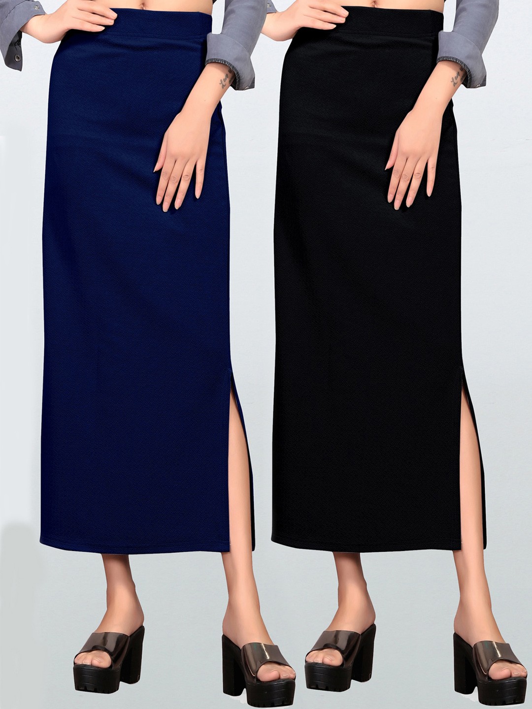 

Wuxi Pack Of 2 Solid Saree Shapewear, Navy blue