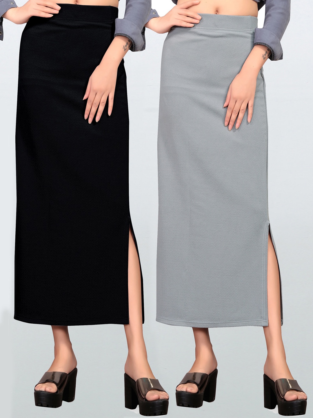 

Wuxi Pack of 2 Black & Grey Saree Shapewear