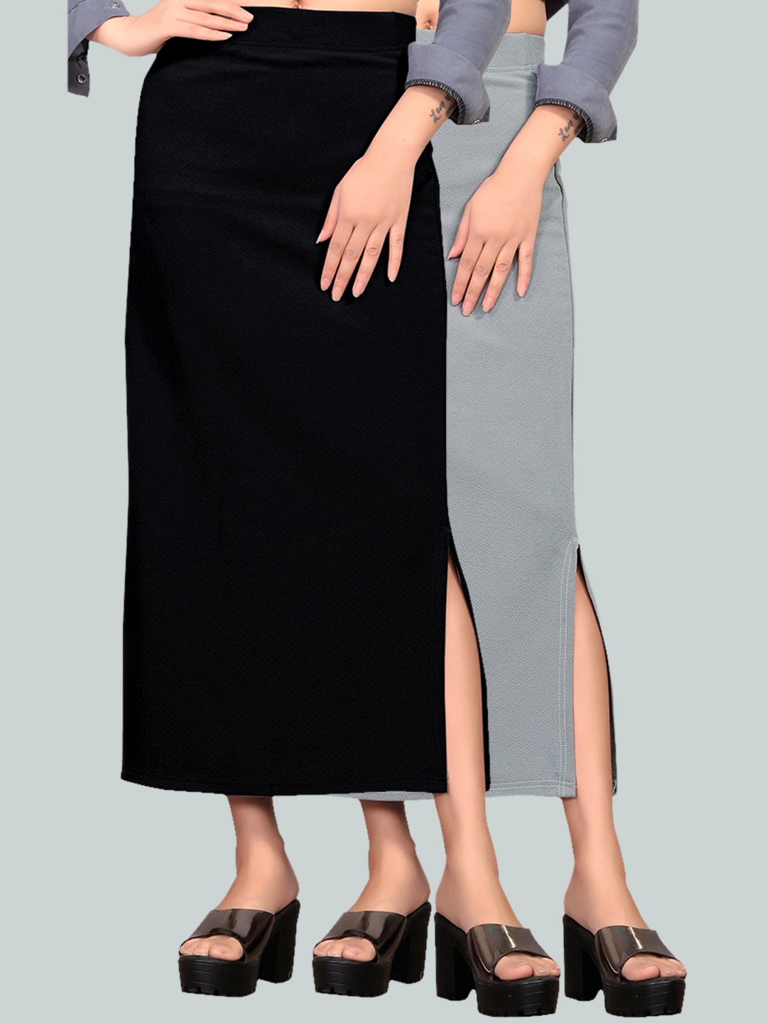 

Wuxi Pack of 2 Black & Grey Saree Shapewear