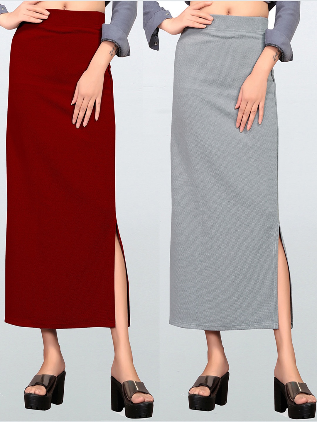 

Wuxi Women Pack Of 2 Solid Knitted Saree Shapewear, Maroon