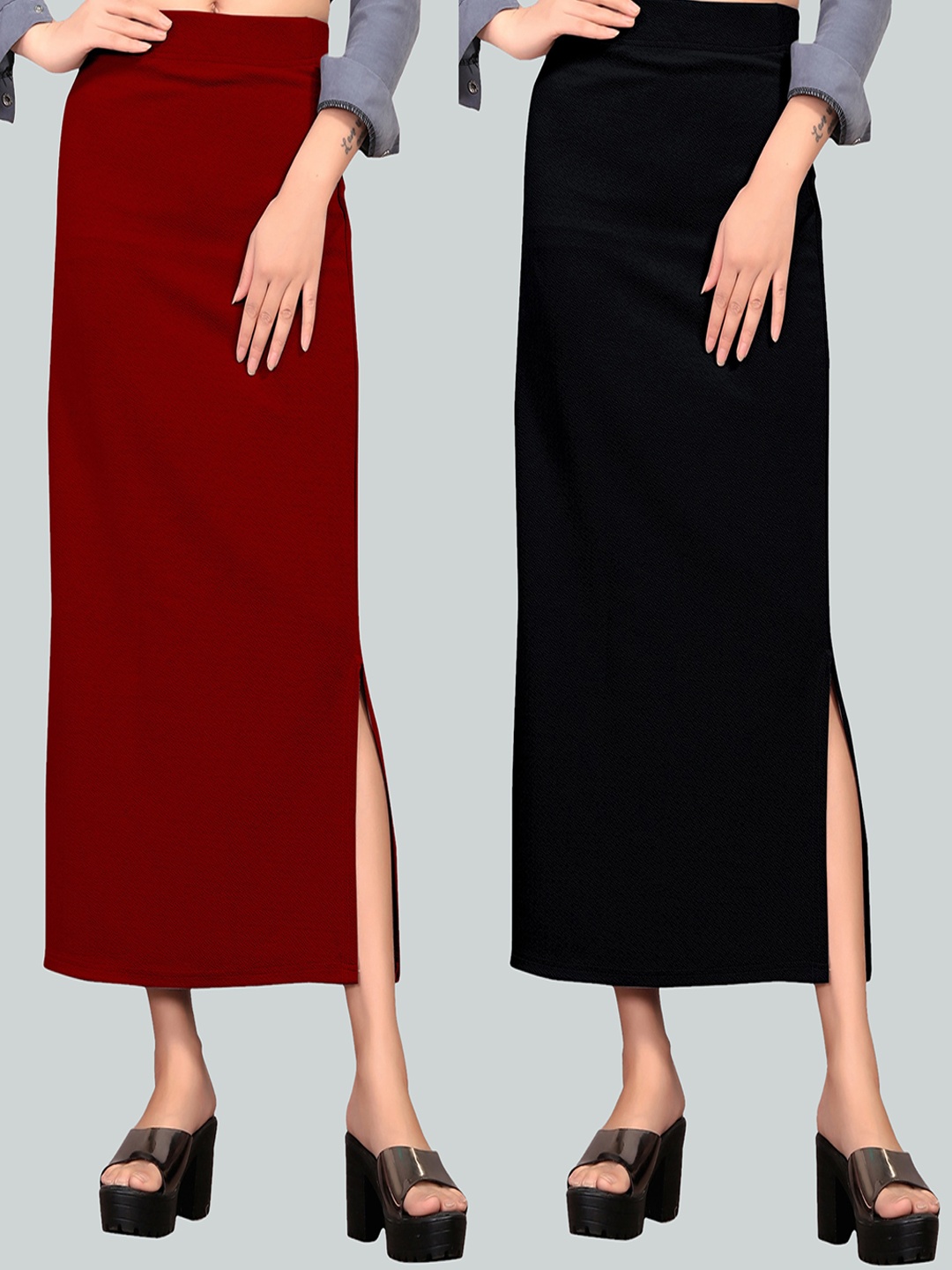 

Wuxi Pack of 2 Maroon & Black Saree Shapewear