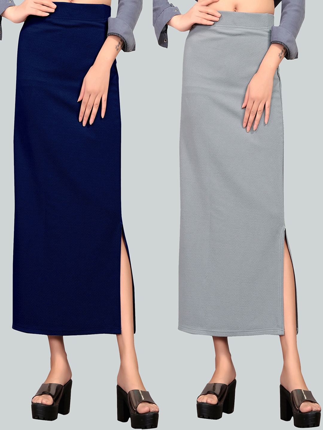 

Wuxi Women Pack Of 2 Solid Saree Shapewear, Blue