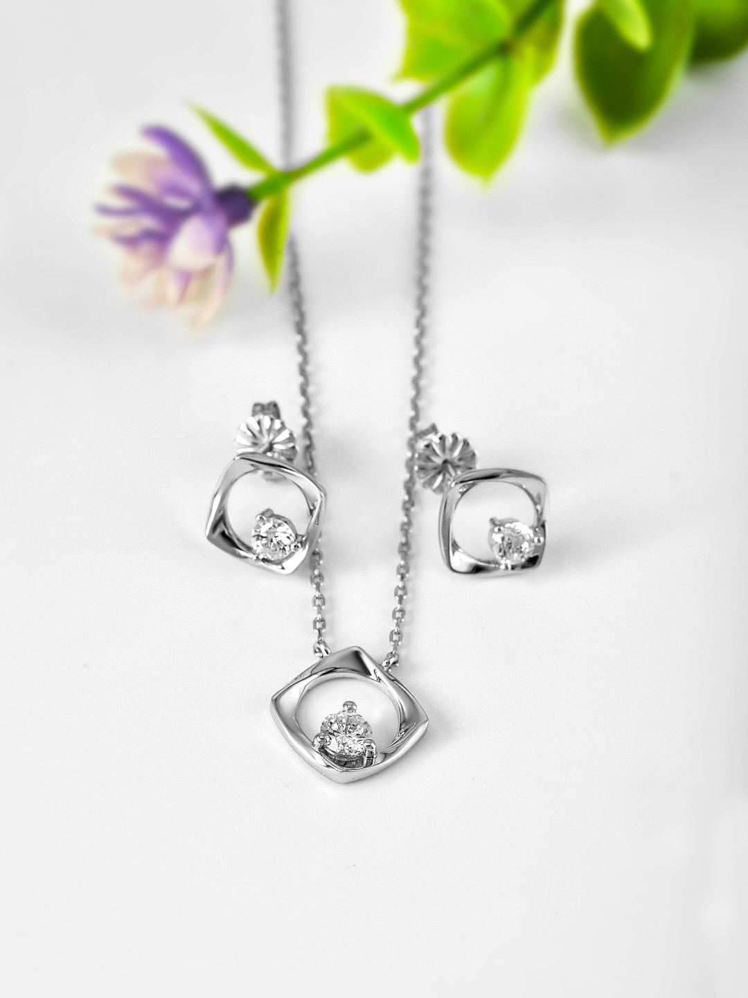 

SILBERRY 925 Sterling Silver Rhodium-Plated White CZ-Studded Pendant With Chain