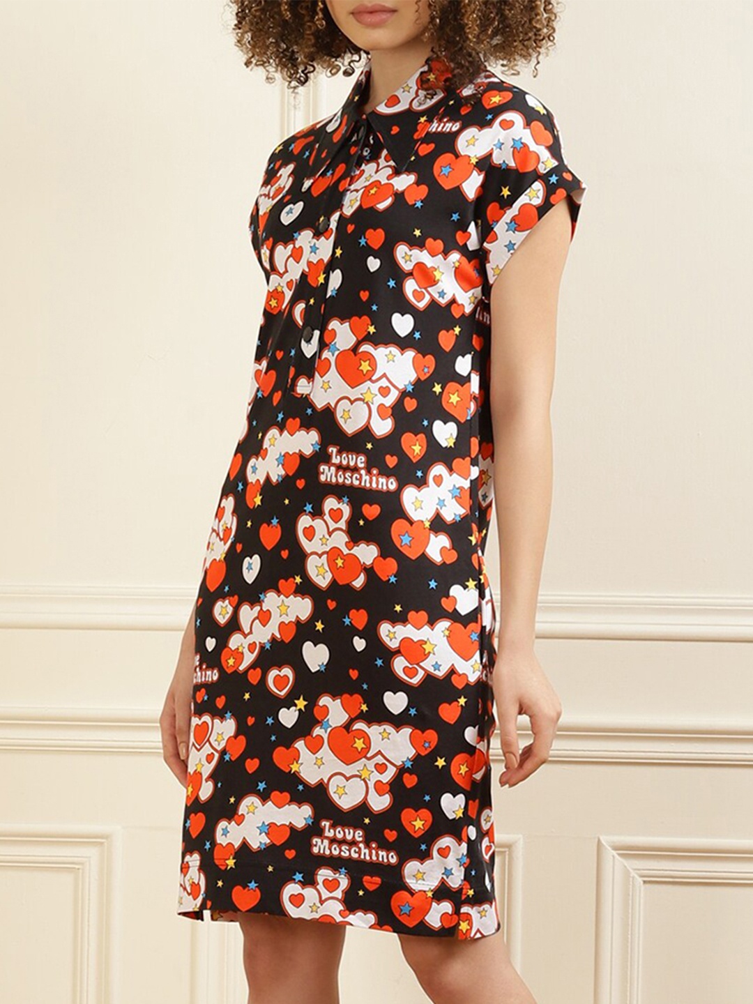 

LOVE MOSCHINO Black Floral Shirt Mini Dress