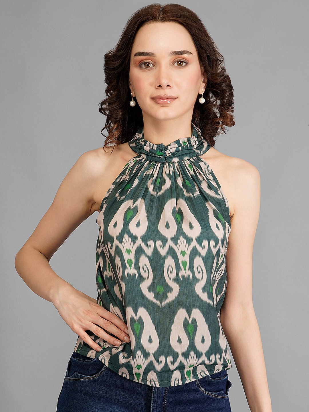 

Orchid Blues Green Geometric Print Top