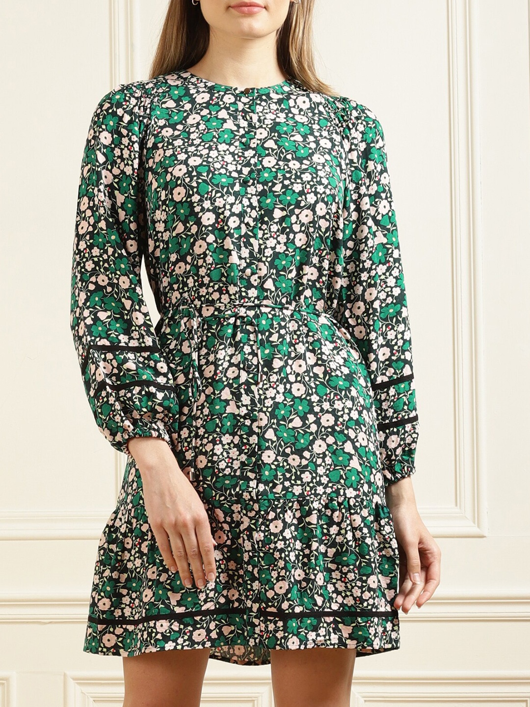 

Phase Eight Green Floral A-Line Dress