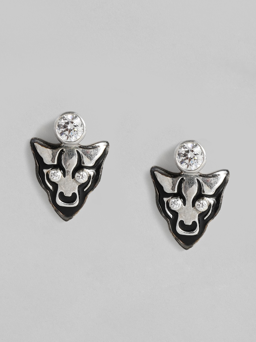 

Onaifa 925 Sterling Silver Rhodium-Plated CZ Studded Quirky Studs