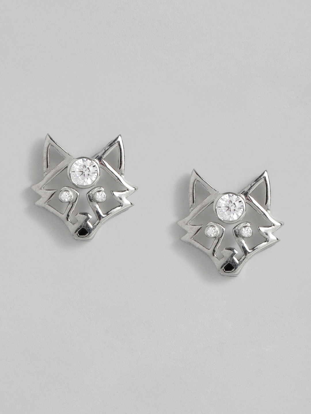 

Onaifa 925 Sterling Silver Rhodium-Plated CZ Studded Quirky Studs