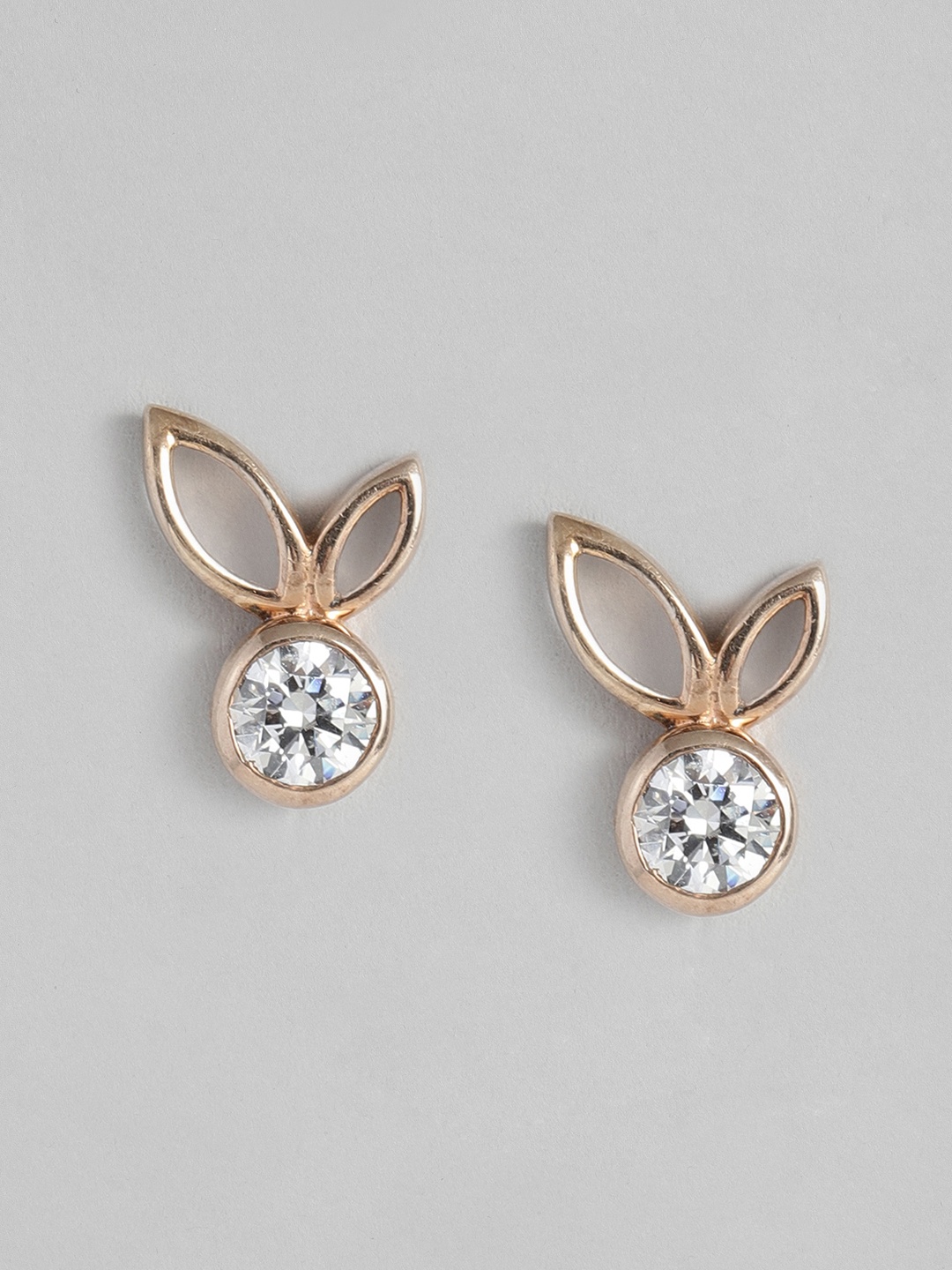 

Onaifa 925 Sterling Silver Rose Gold-Toned Rhodium-Plated CZ Studded Quirky Studs