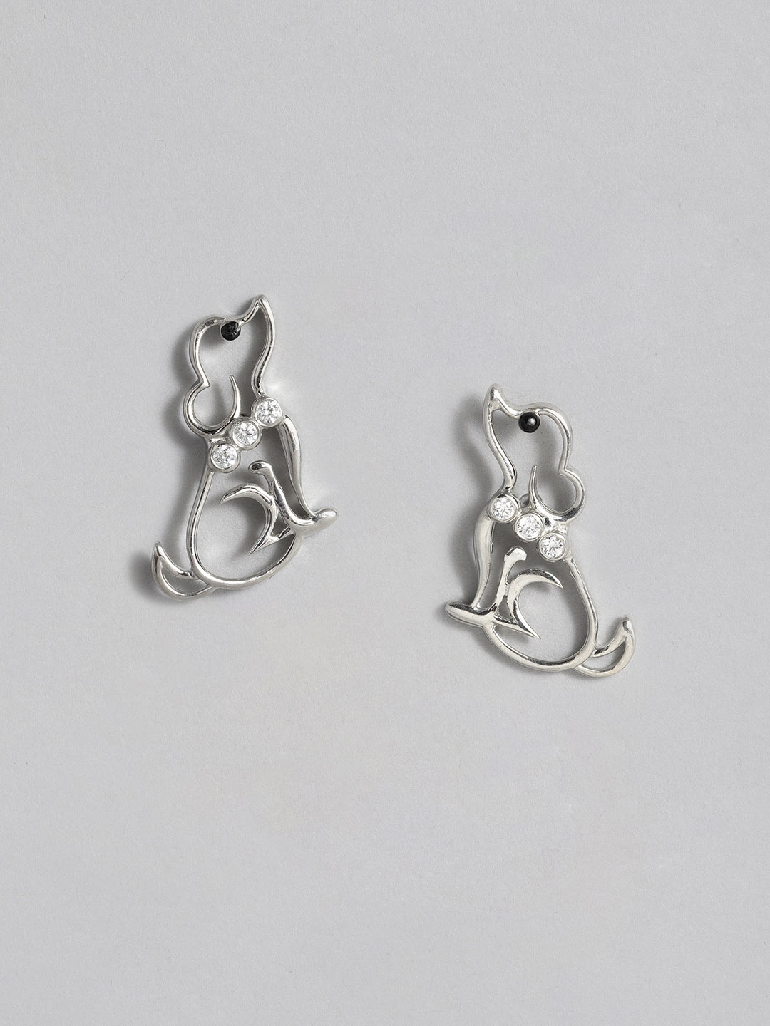 

Onaifa 925 Sterling Silver Rhodium-Plated CZ Studded Quirky Studs