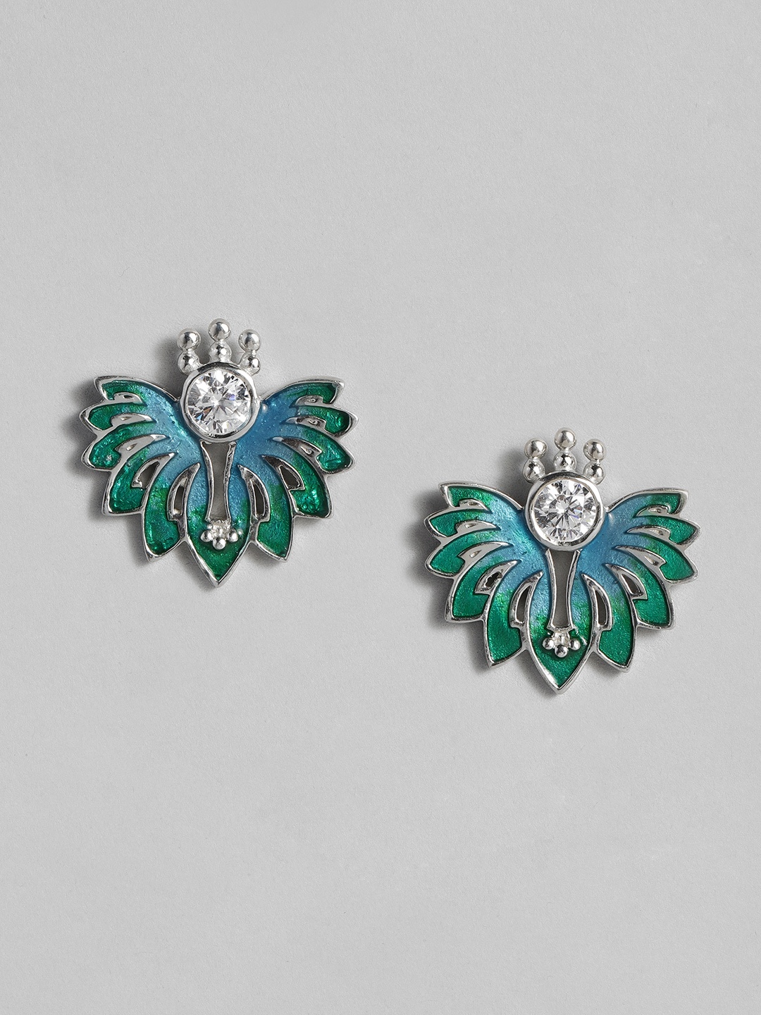 

Onaifa 925 Sterling Silver Blue Rhodium-Plated CZ Studded Enamelled Peacock Shaped Studs