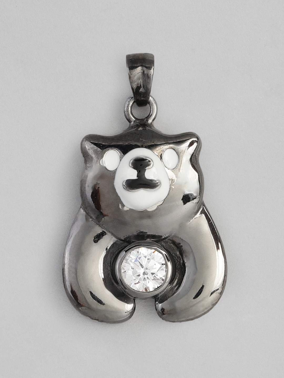 

Onaifa Silver-Toned Rhodium-Plated & CZ Studded Bear Pendant