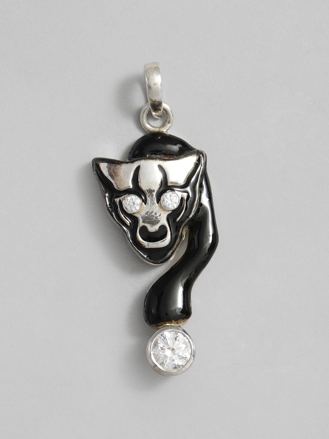 

Onaifa Silver-Toned & Black Rhodium-Plated & CZ Studded Jaguar Pendant