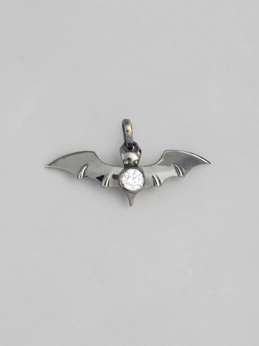 

Onaifa Women Silver-Toned Cubic Zirconia Studded Bat Shaped Pendant