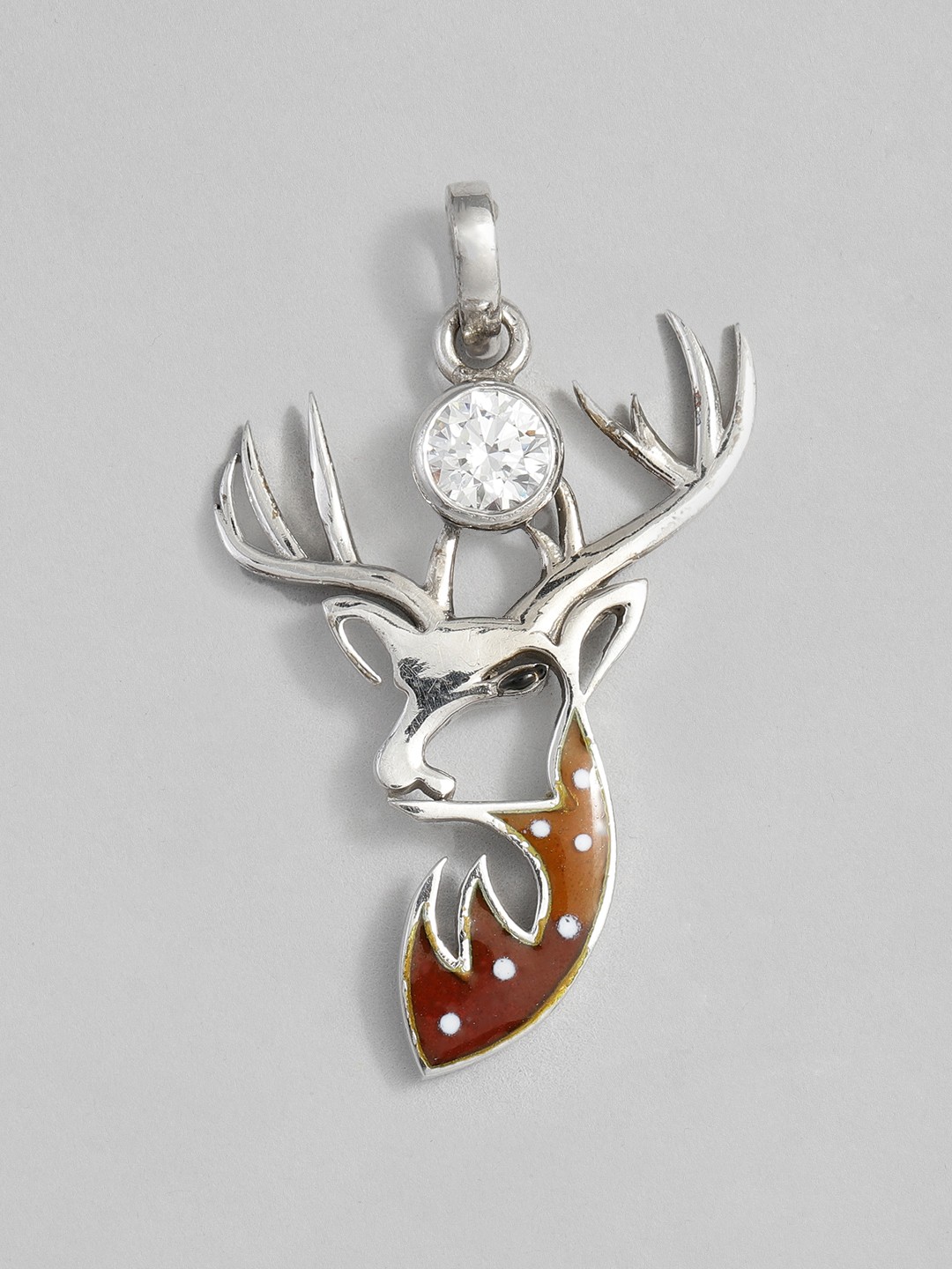 

Onaifa Women Silver-Toned Cubic Zirconia Studded Deer Shaped Pendant