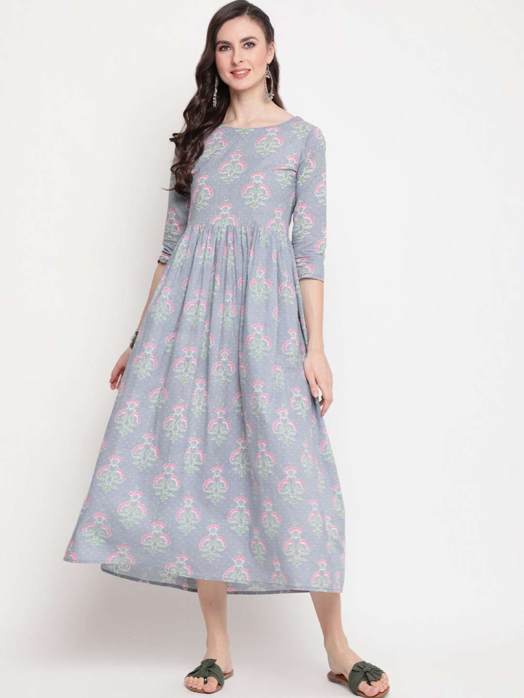 

KIMAYRA Grey Floral Ethnic Midi Dress
