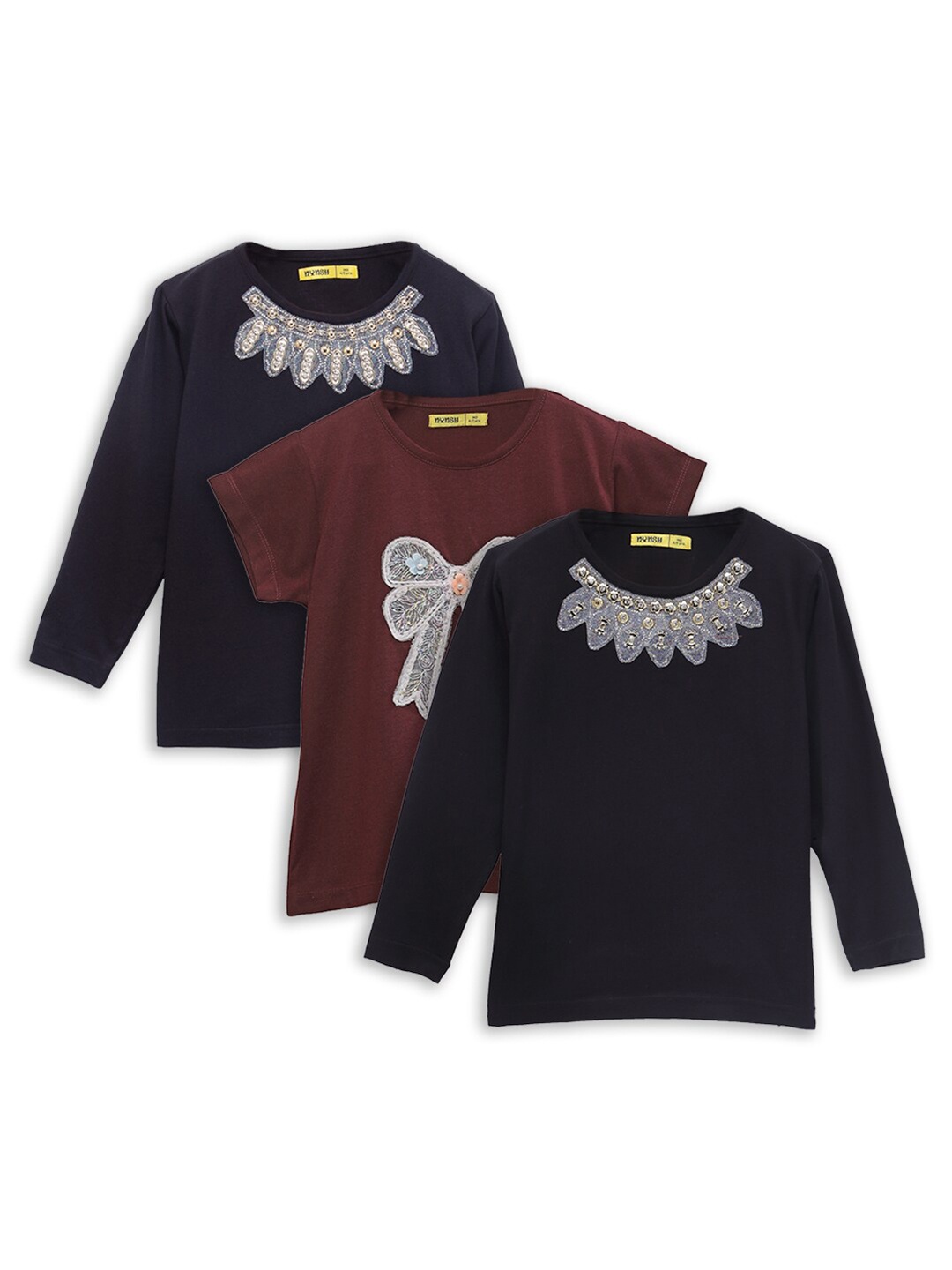 

NYNSH- PlusS Kids Girls Black 3 Printed V-Neck T-shirt