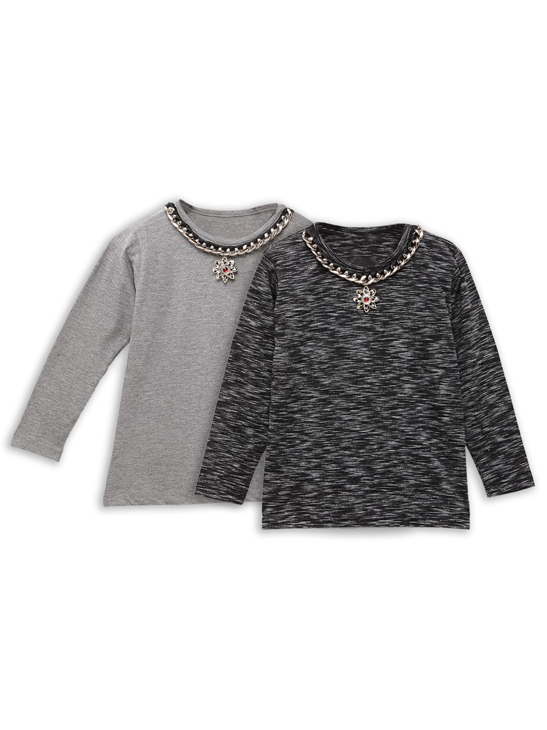 

NYNSH- PlusS Kids Girls Charcoal 2 V-Neck Drop-Shoulder Sleeves Raw Edge T-shirt
