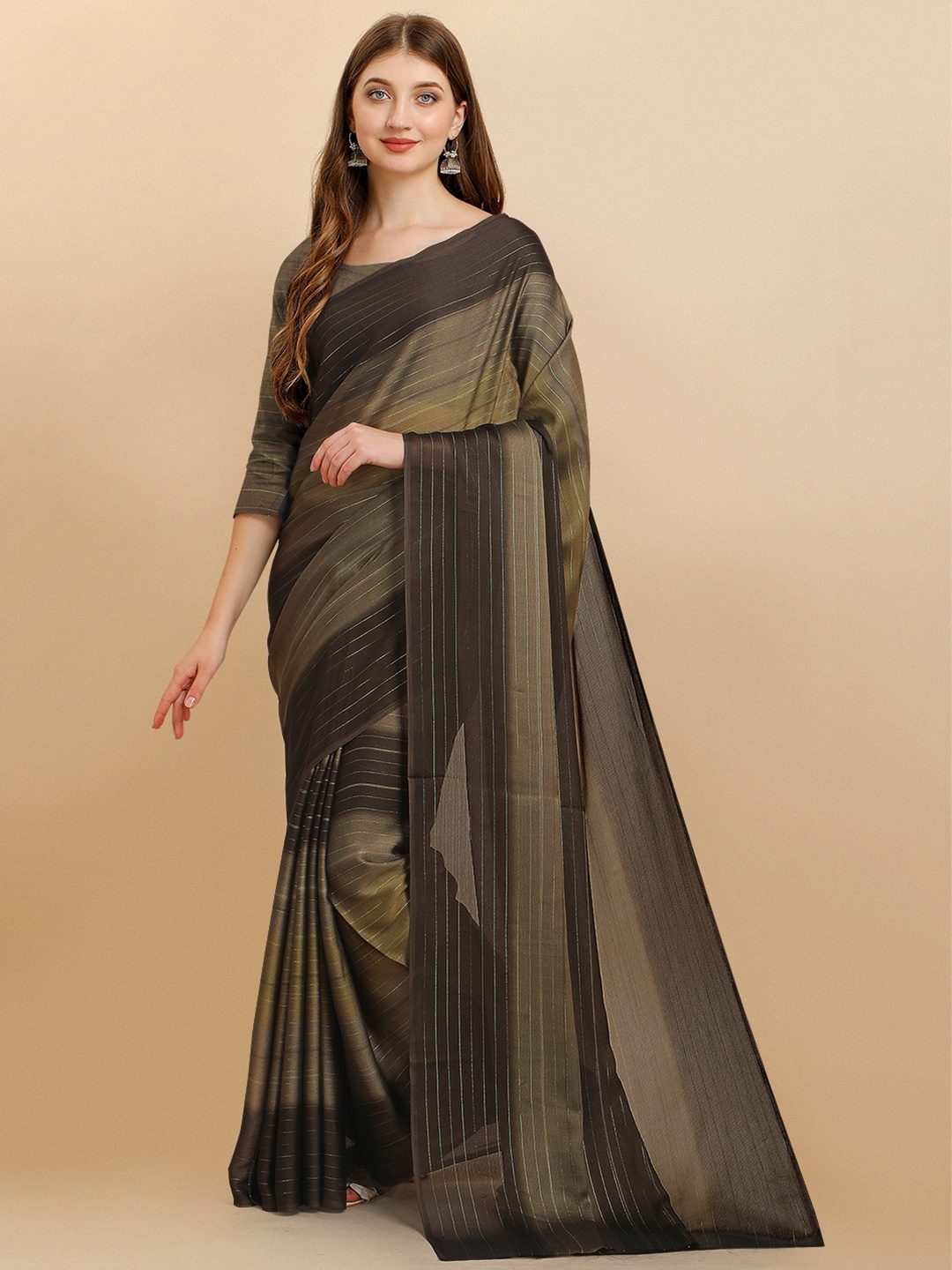 

Iris Brown Striped Zari Pure Georgette Saree