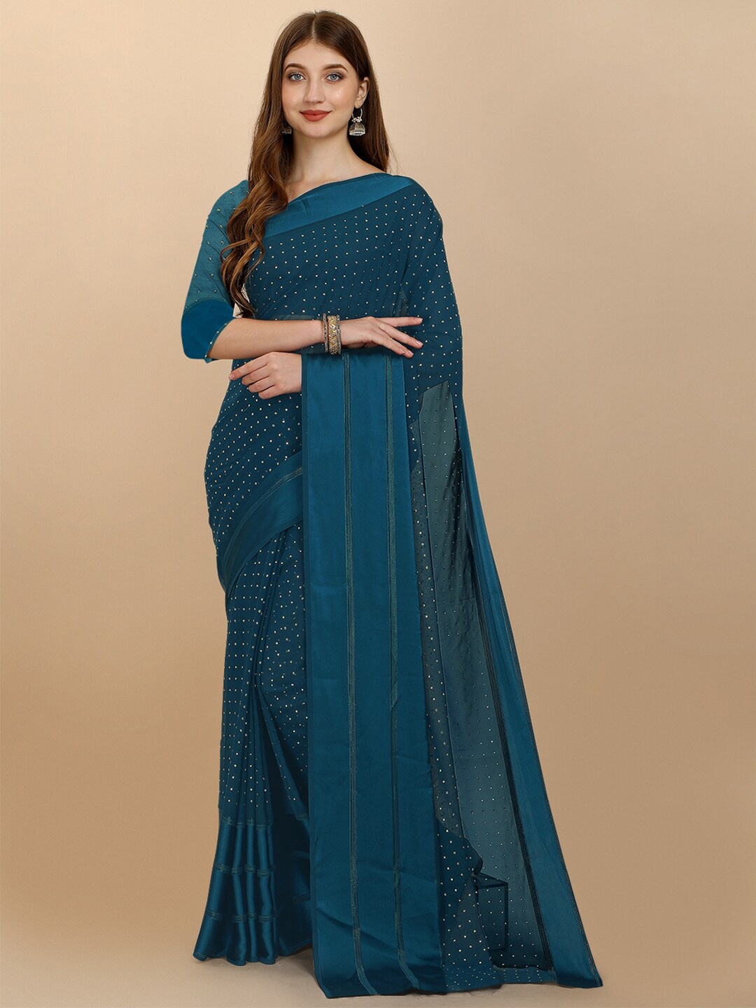 

Iris Blue Embellished Mukaish Pure Georgette Maheshwari Saree