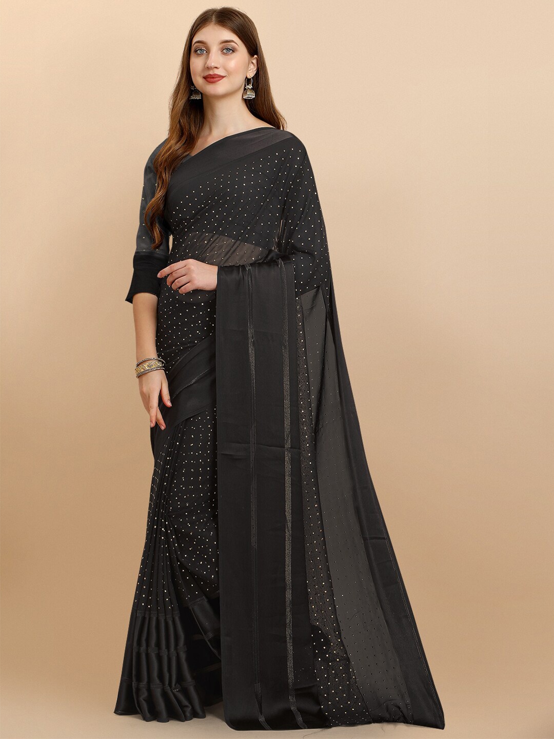 

Iris Black Embellished Mukaish Pure Georgette Maheshwari Saree