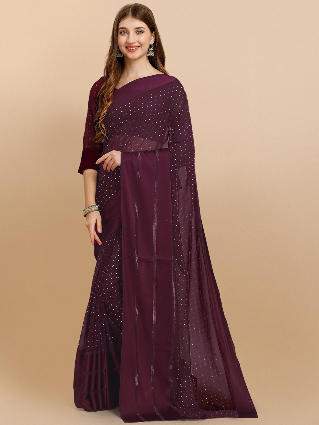 

Iris Magenta Embellished Mukaish Pure Georgette Maheshwari Saree