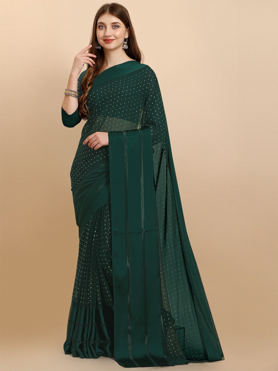 

Iris Green Embellished Mukaish Pure Georgette Maheshwari Saree