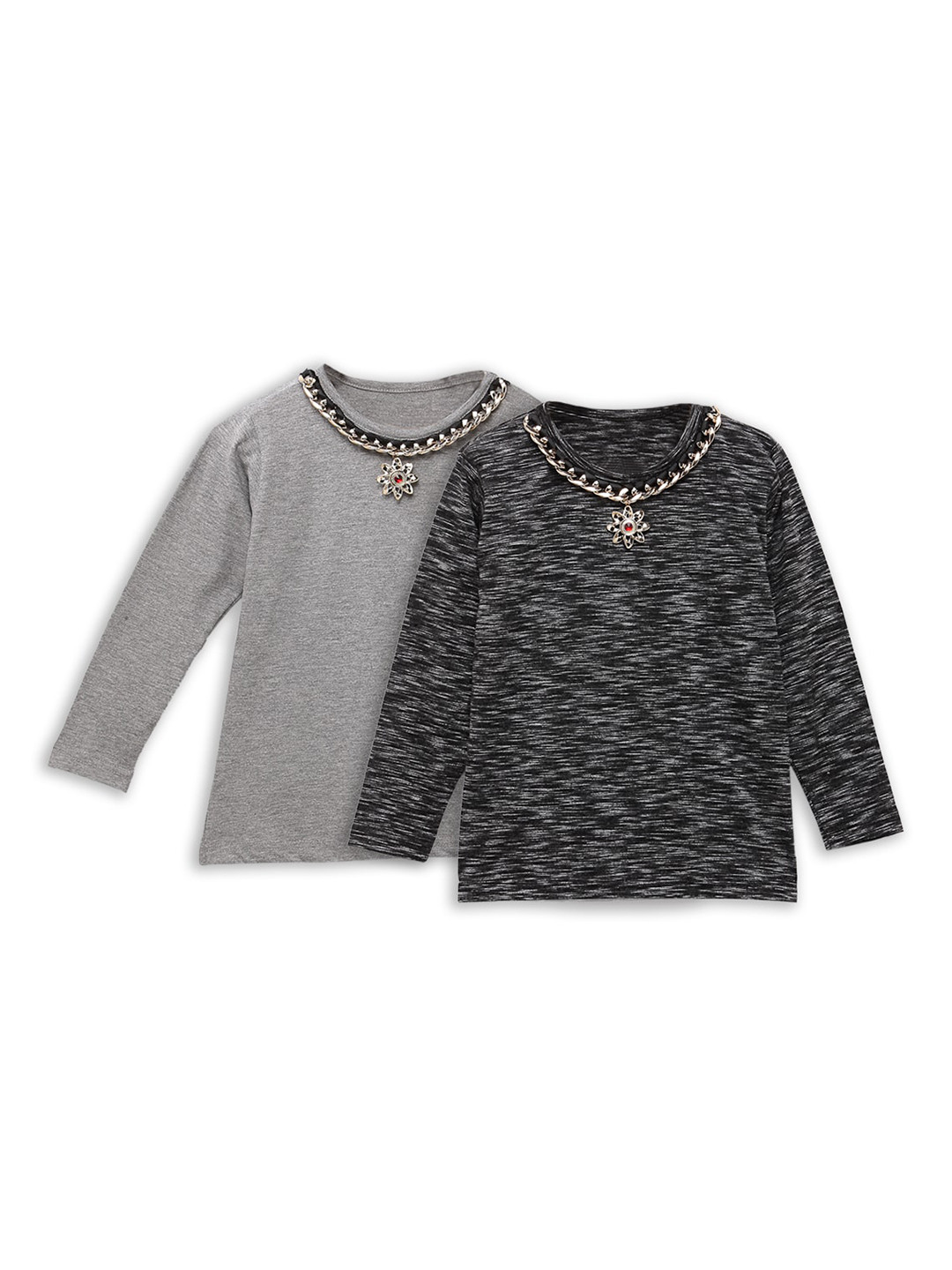 

NYNSH Girls Pack Of 2 Embellished Cotton T-shirt, Charcoal