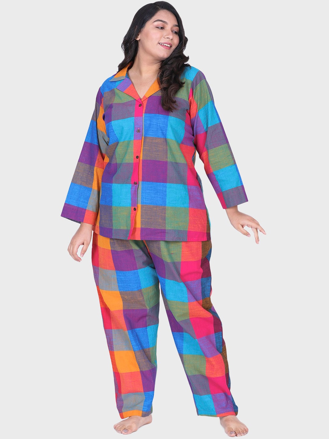 

LastInch Women Multicoloured Checked Night suit, Multi