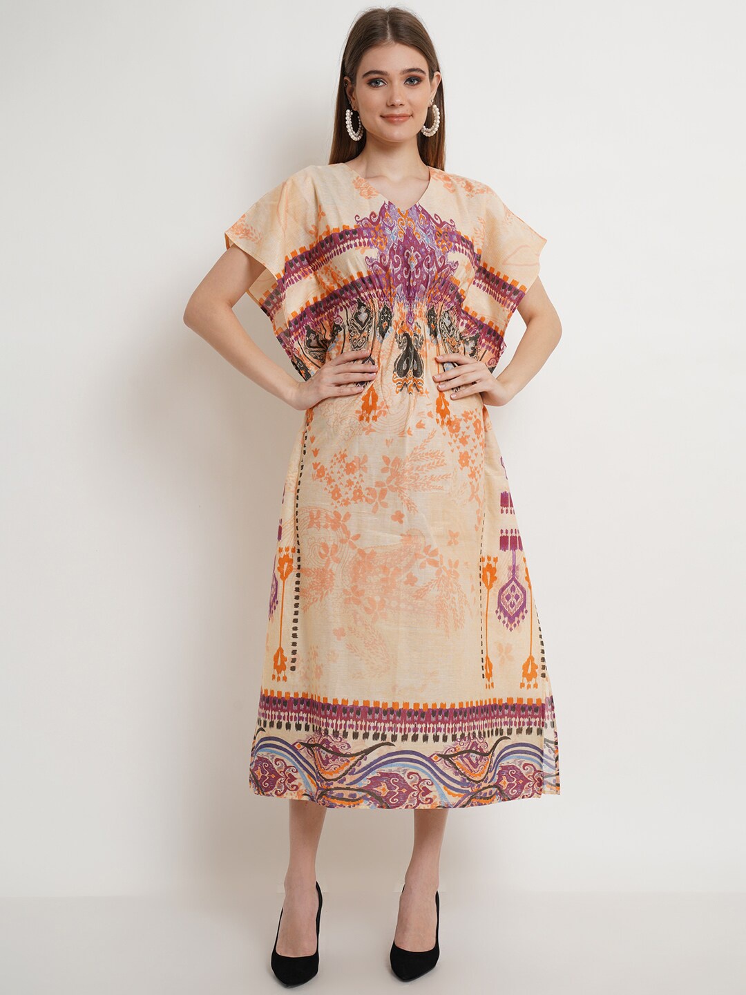 

DODO & MOA Multicoloured Ethnic Motifs Empire Midi Dress, Multi