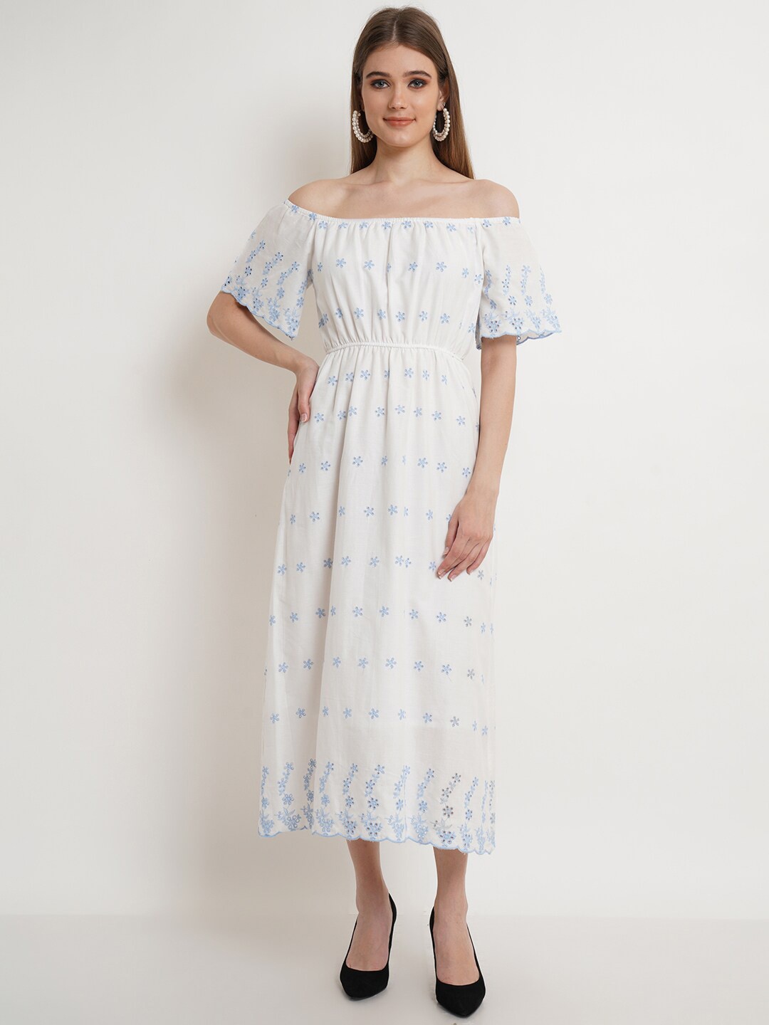 

DODO & MOA White Off-Shoulder Midi Dress