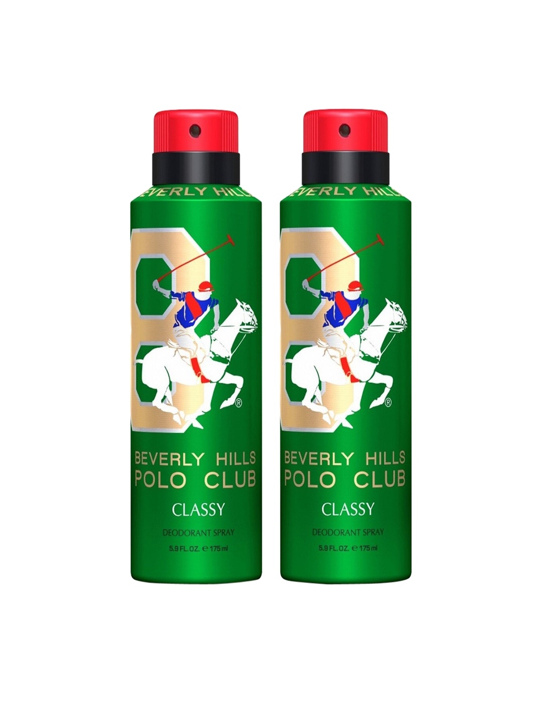

Beverly Hills Polo Club Men Set of 2 Classy Deodorants - No.8 - 175 ml Each, Green