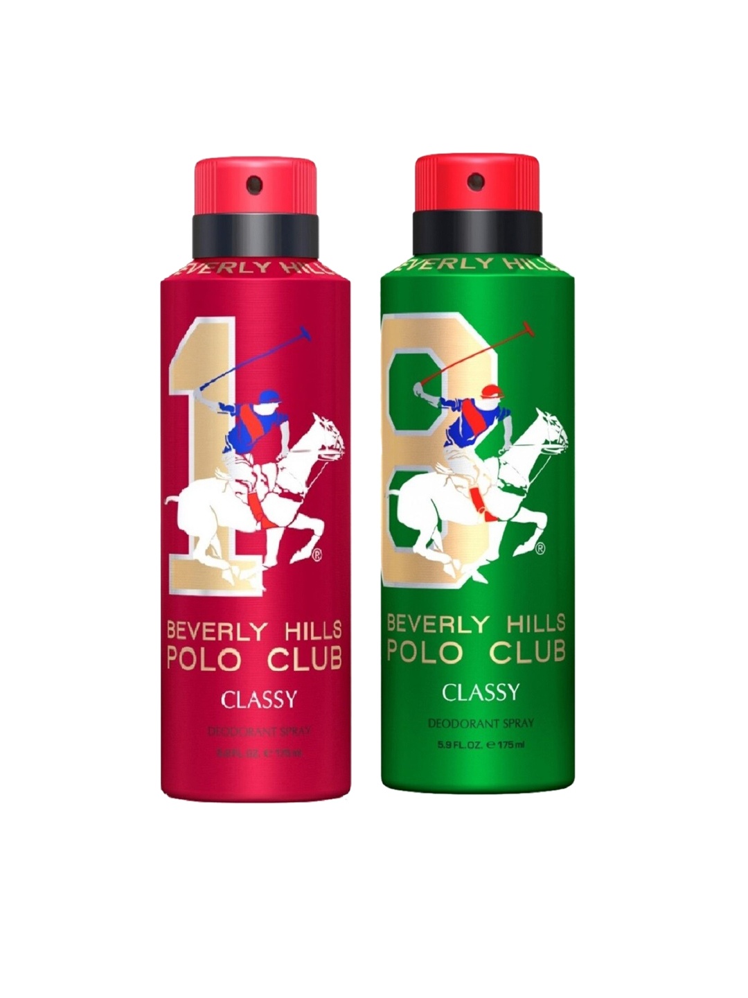 

Beverly Hills Polo Club Men Set of 2 Classy Deodorants - No.1 & No.8 - 175ml each, Red