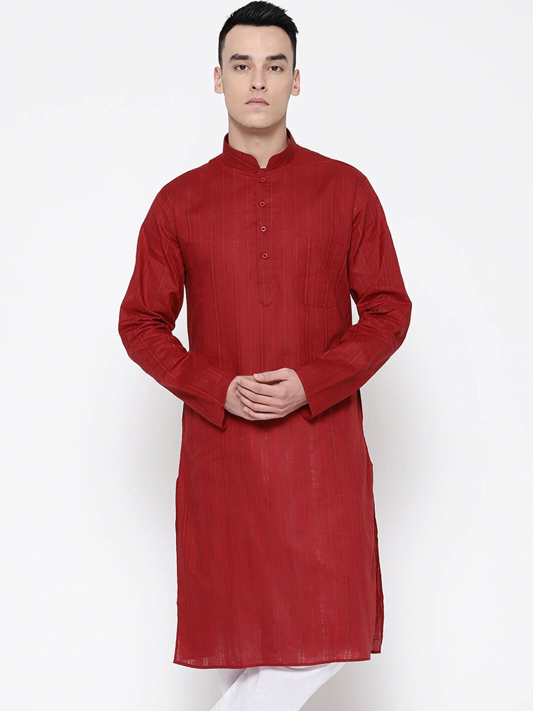 

SG LEMAN Men Maroon Flared Sleeves Thread Work Kurta