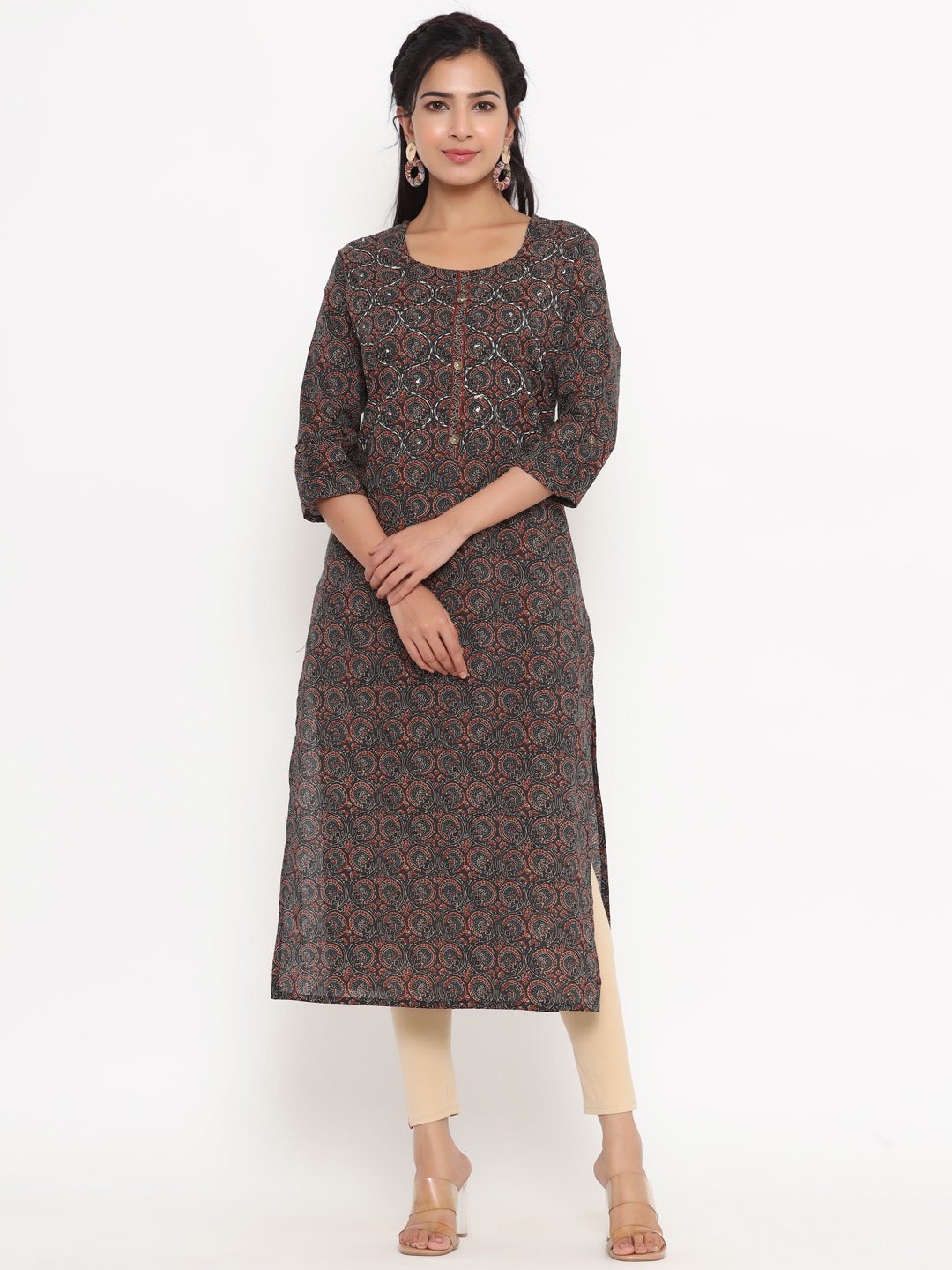 

Yufta Women Green Paisley Flared Sleeves Kurta