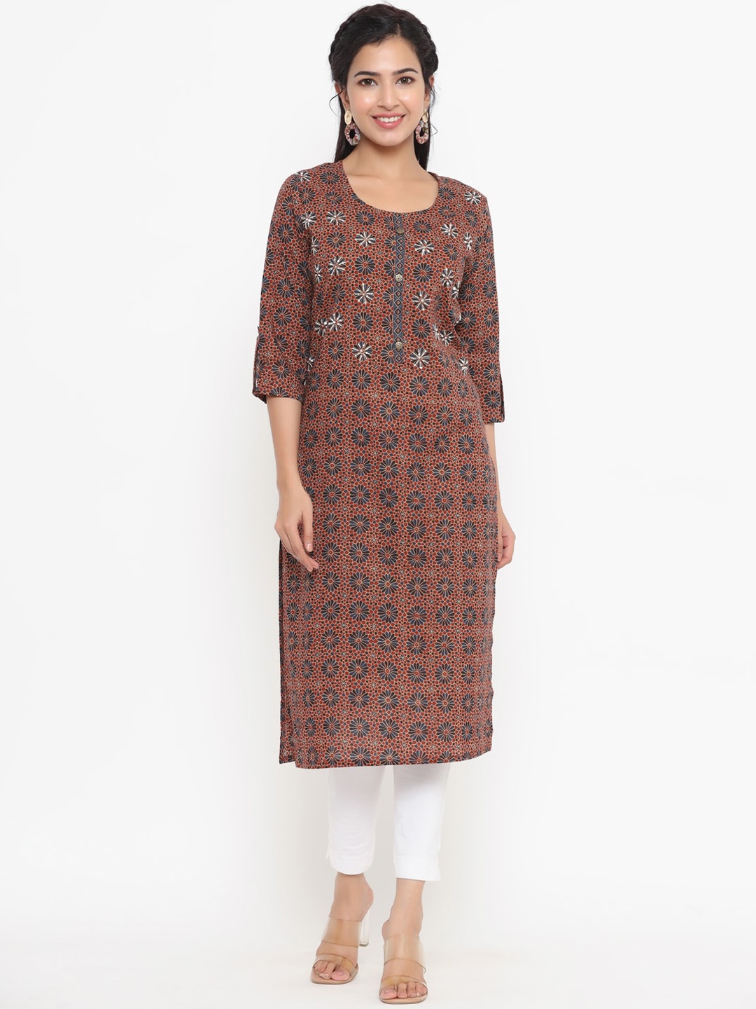 

Yufta Women Brown Printed Kurta