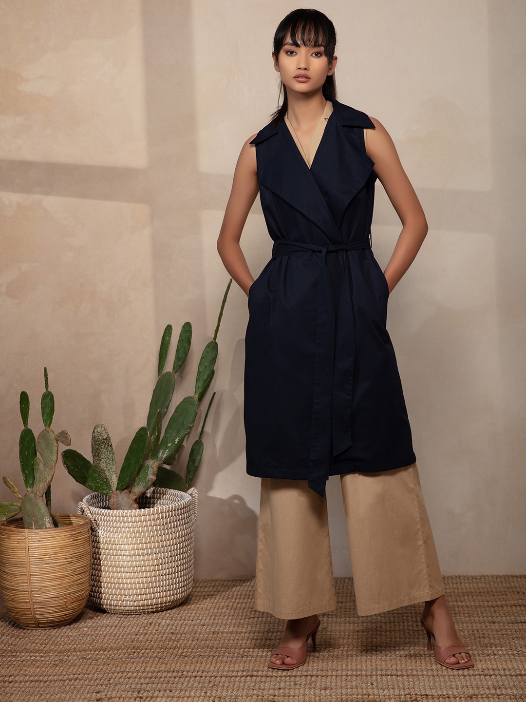 20Dresses Women Navy Blue Checked Longline Outdoor Tailored Jacket