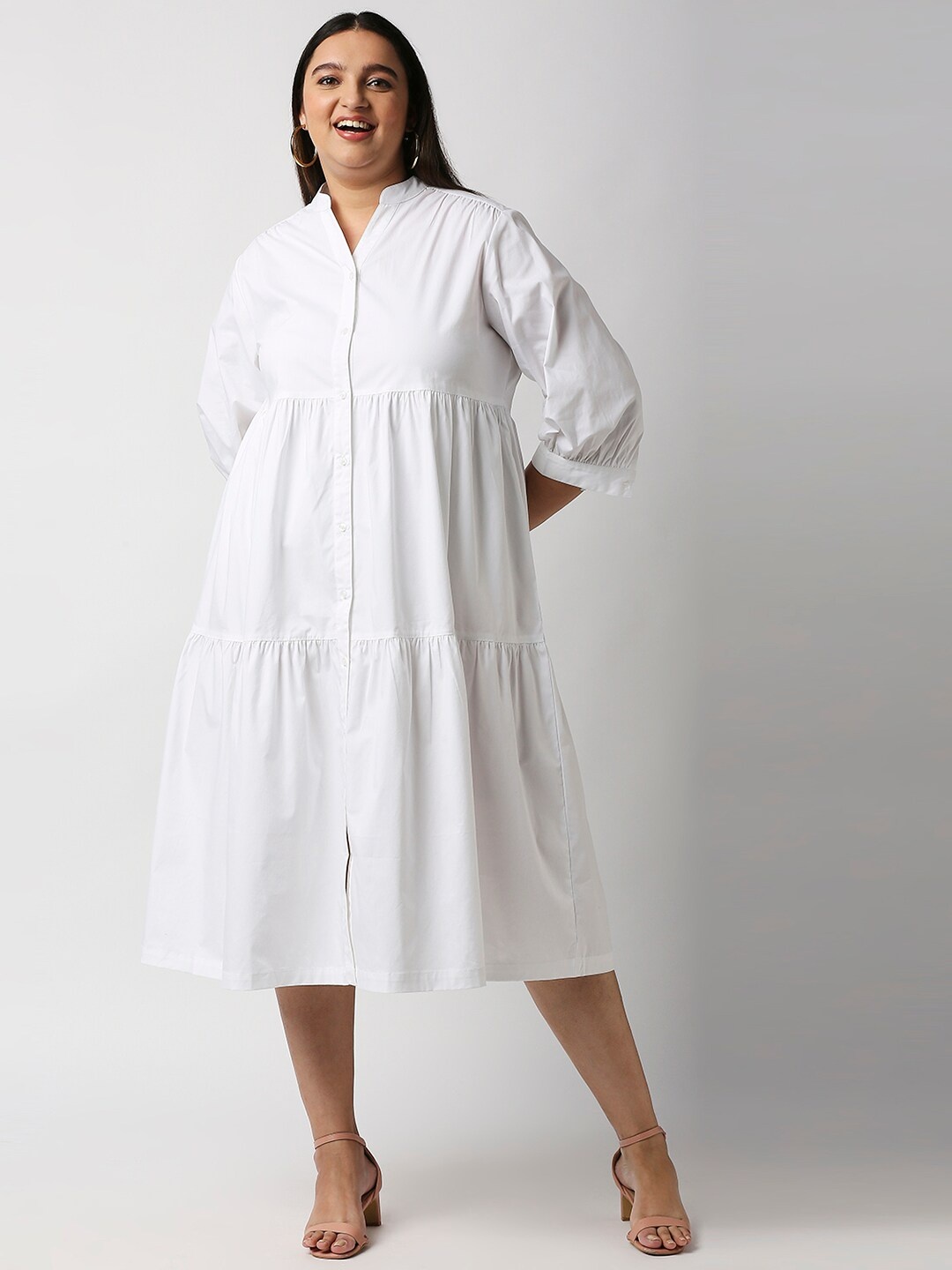 

20Dresses White Striped Shirt Midi Dress