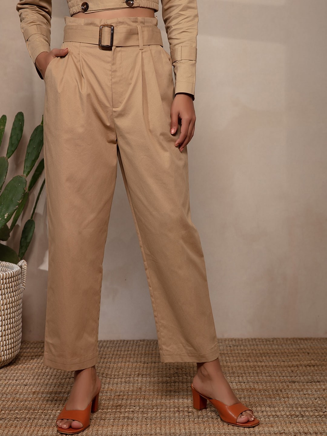 

20Dresses Women Beige Relaxed Peg Trousers