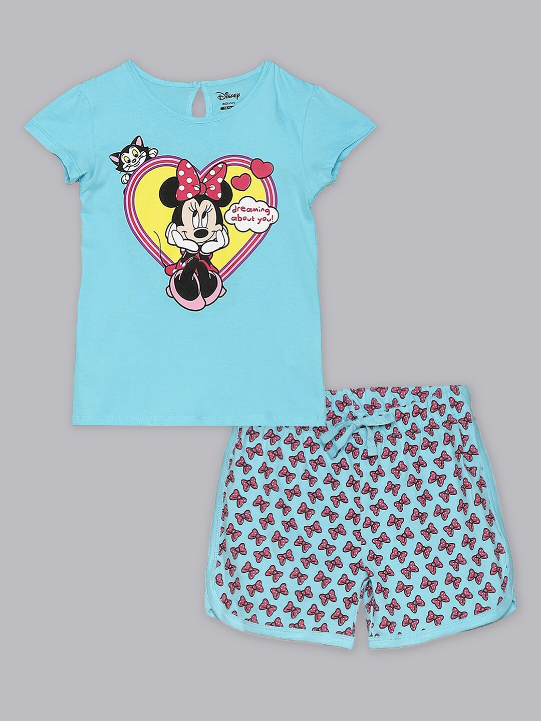 

Kids Ville Girls Blue Minnie Mouse Printed Blue Tshirt With Short