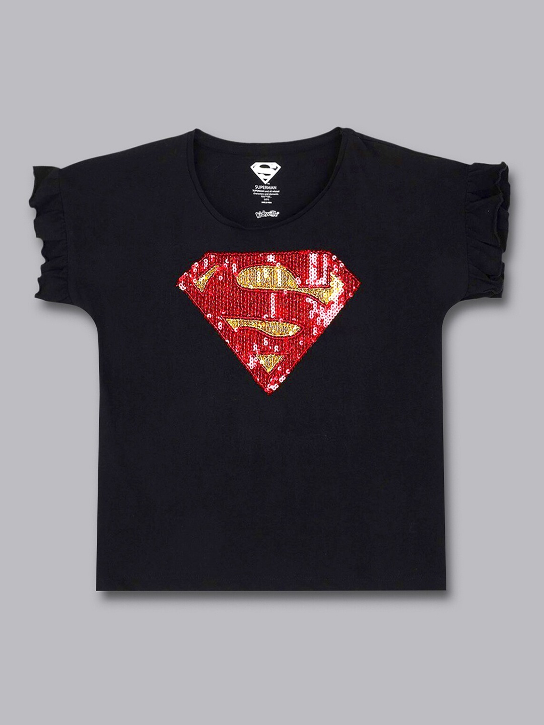 

Kids Ville Girls Black Superman Printed T-shirt