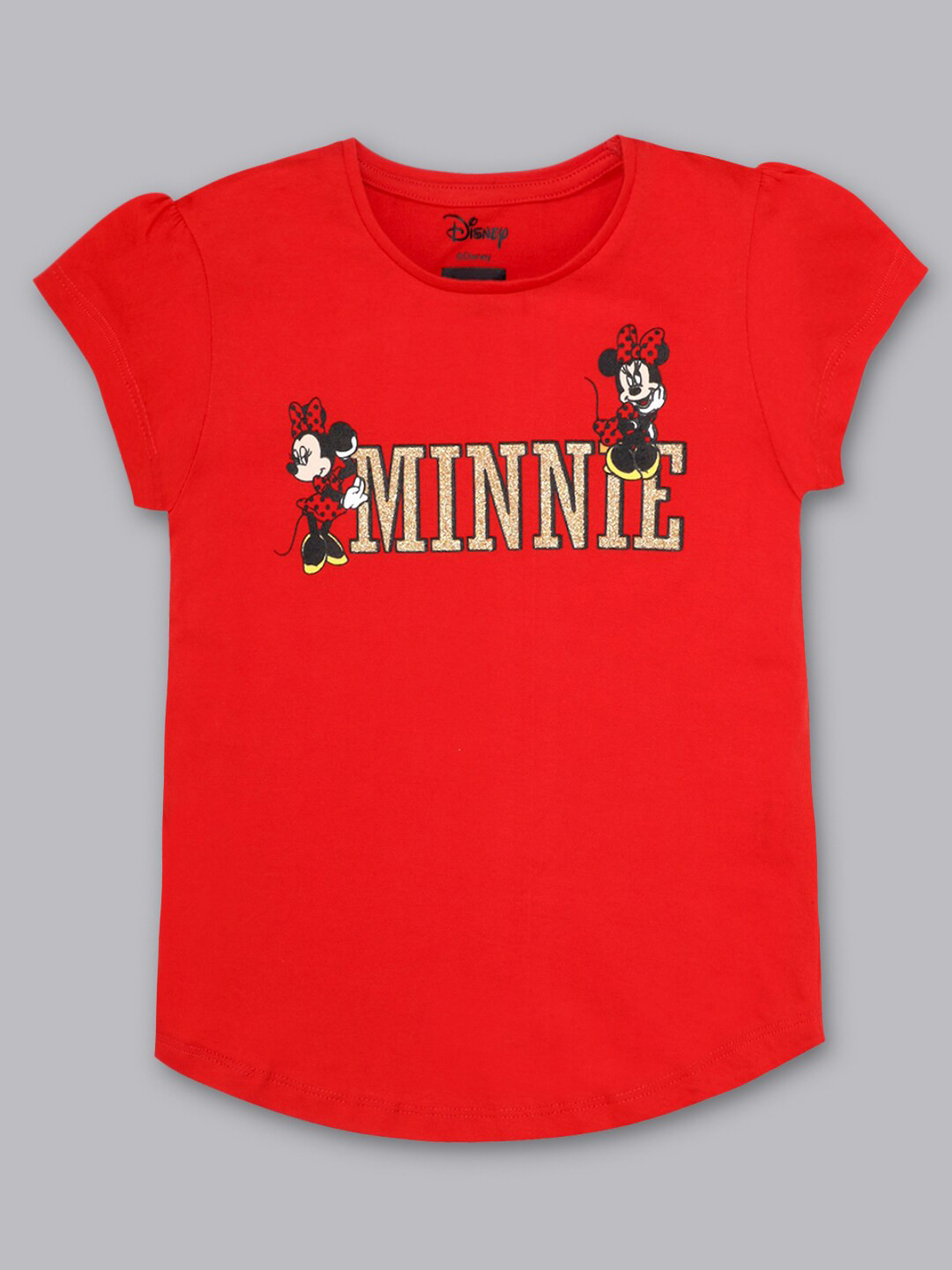 

Kids Ville Girls Red Minnie Mouse Printed Cotton T-shirt