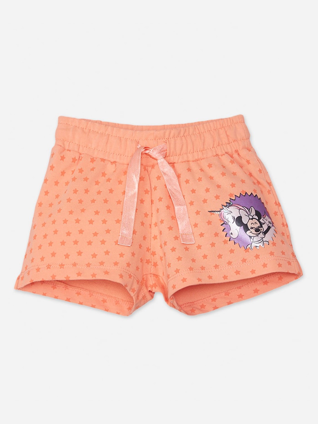 

Kids Ville Girls Peach-Coloured Conversational Printed Mickey & Friends Shorts